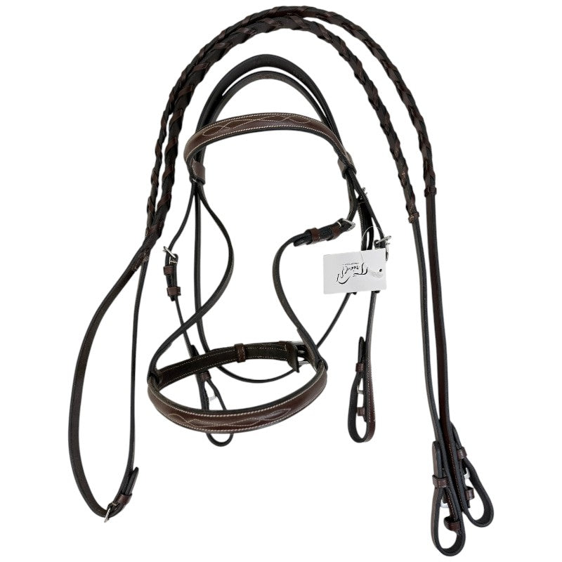 Fancy Stitched Hunter Bridle in Brown - Pony
