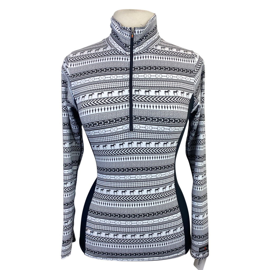 Kerrits Long Sleeve Zip Top in Black/White Equestrian Print - Children's XL