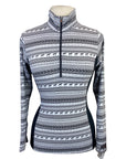 Kerrits Long Sleeve Zip Top in Black/White Equestrian Print - Children's XL