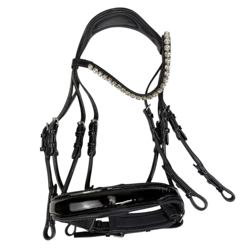 Patent Dressage Padded Double Bridle w/ Crank in Black - Pony