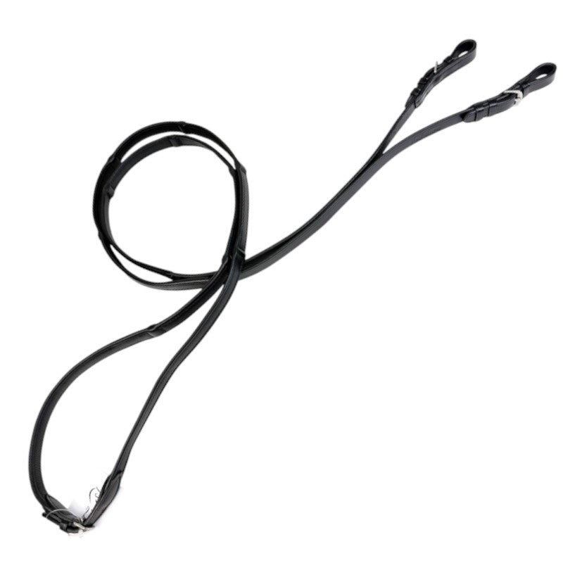 Red Barn by KL Select Calf Lined Dressage Reins in Black - Full