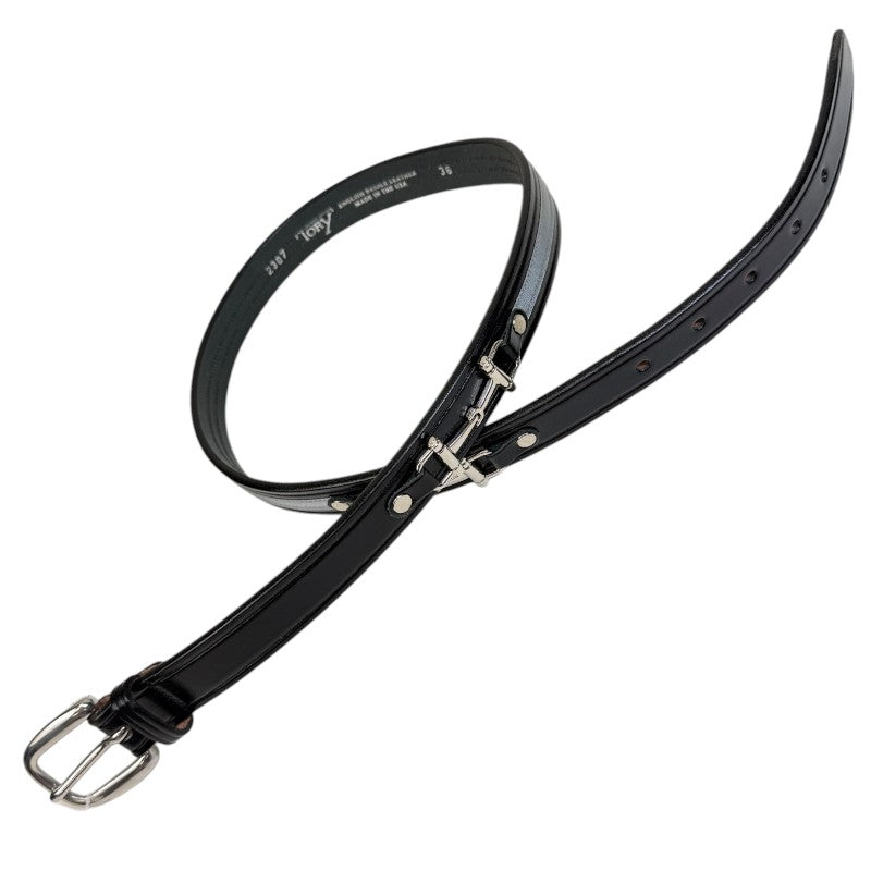 Tory Leather Ribbon & Snaffle Bits Belt in Black/Grey Ribbon
