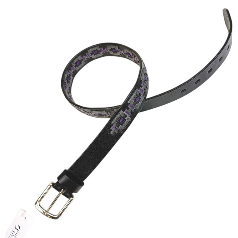 Kastel Denmark Woven Leather Belt in Black/Grey/Purple