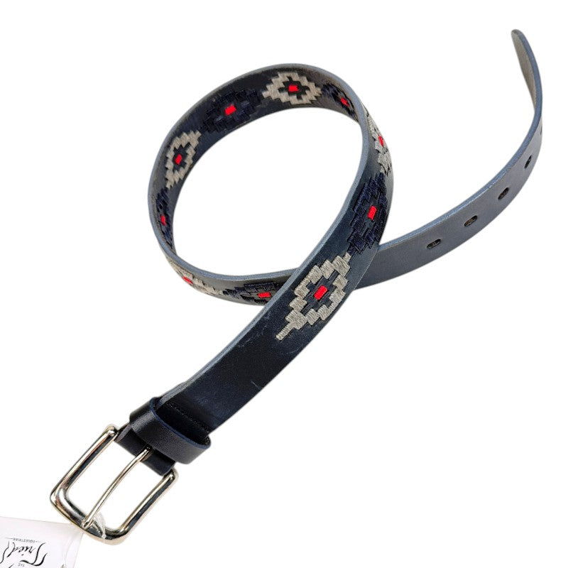 Kastel Denmark Woven Leather Belt in Grey/Blue/Red 