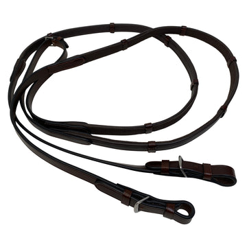 KL Select Rubber Lined Leather Reins With Stops in Brown