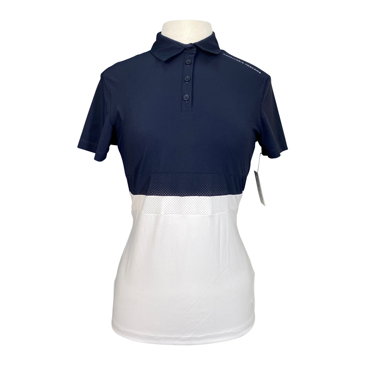 Cavalleria Toscana Perforated Striped Jersey Short Sleeve Training Polo in Navy/White