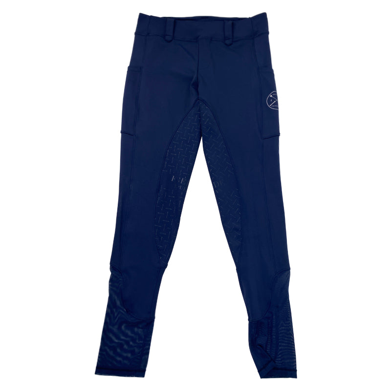 Front of Free Ride Equestrian 'Lux' Hybrid Breeches in Navy