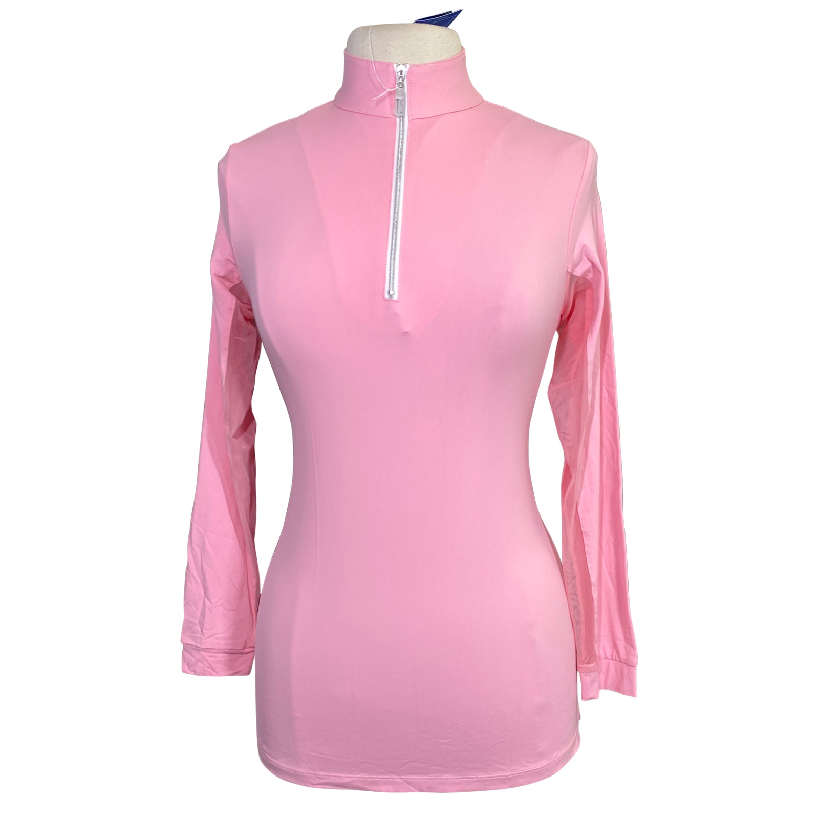 Front of Tailored Sportsman Long Sleeve 'Ice Fil' Shirt in Tickled Pink - Women's XXS
