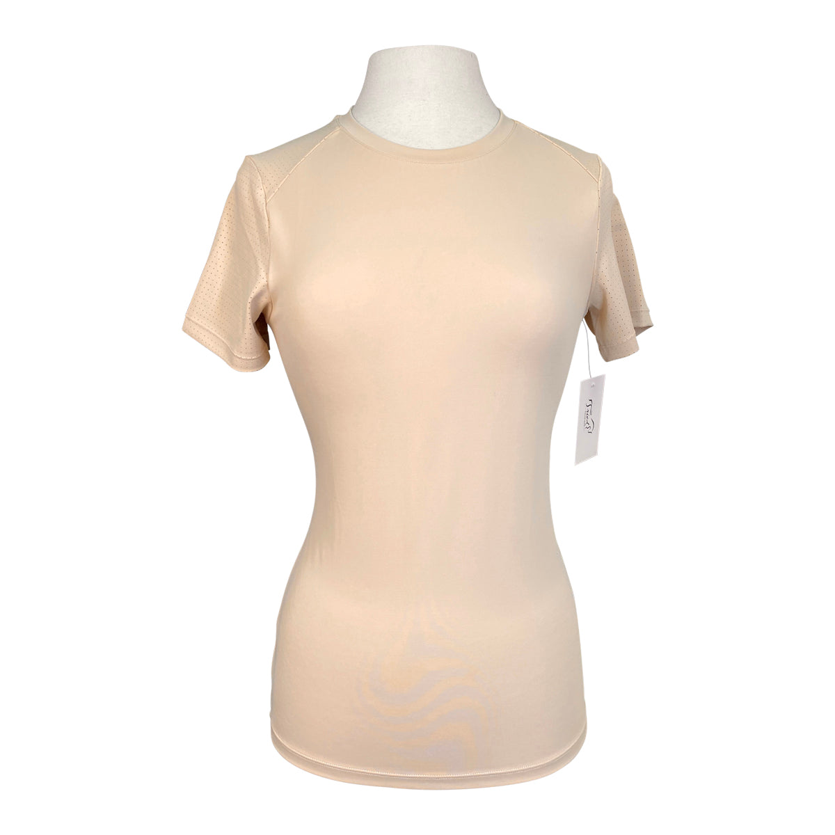 Hannah Childs 'Maddy' Perforated Short Sleeve Tech Tee in Biscotti 