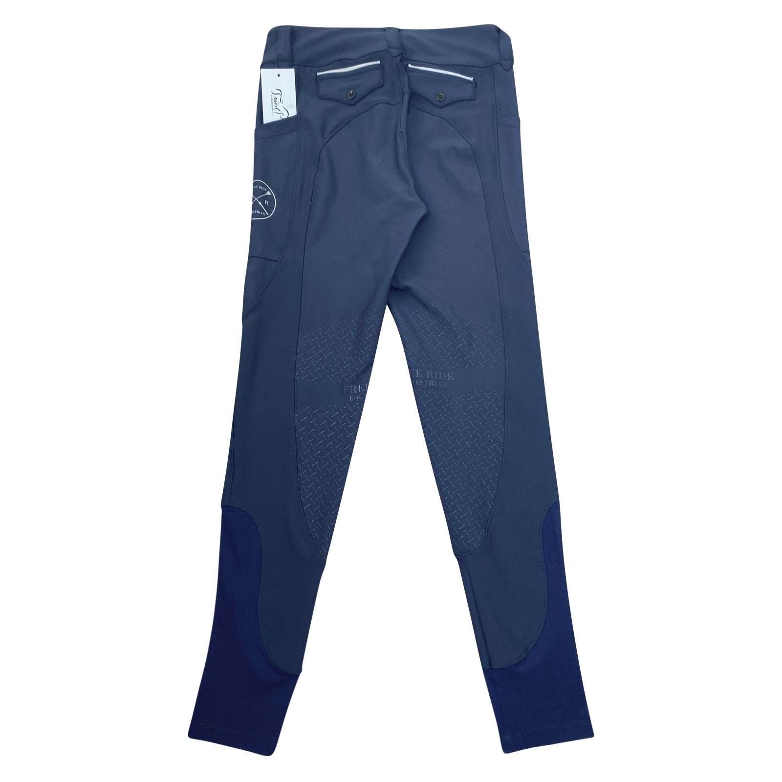 Back of Free Ride Equestrian 'Lux' Knee Grip Breech in Navy - Women's XXS