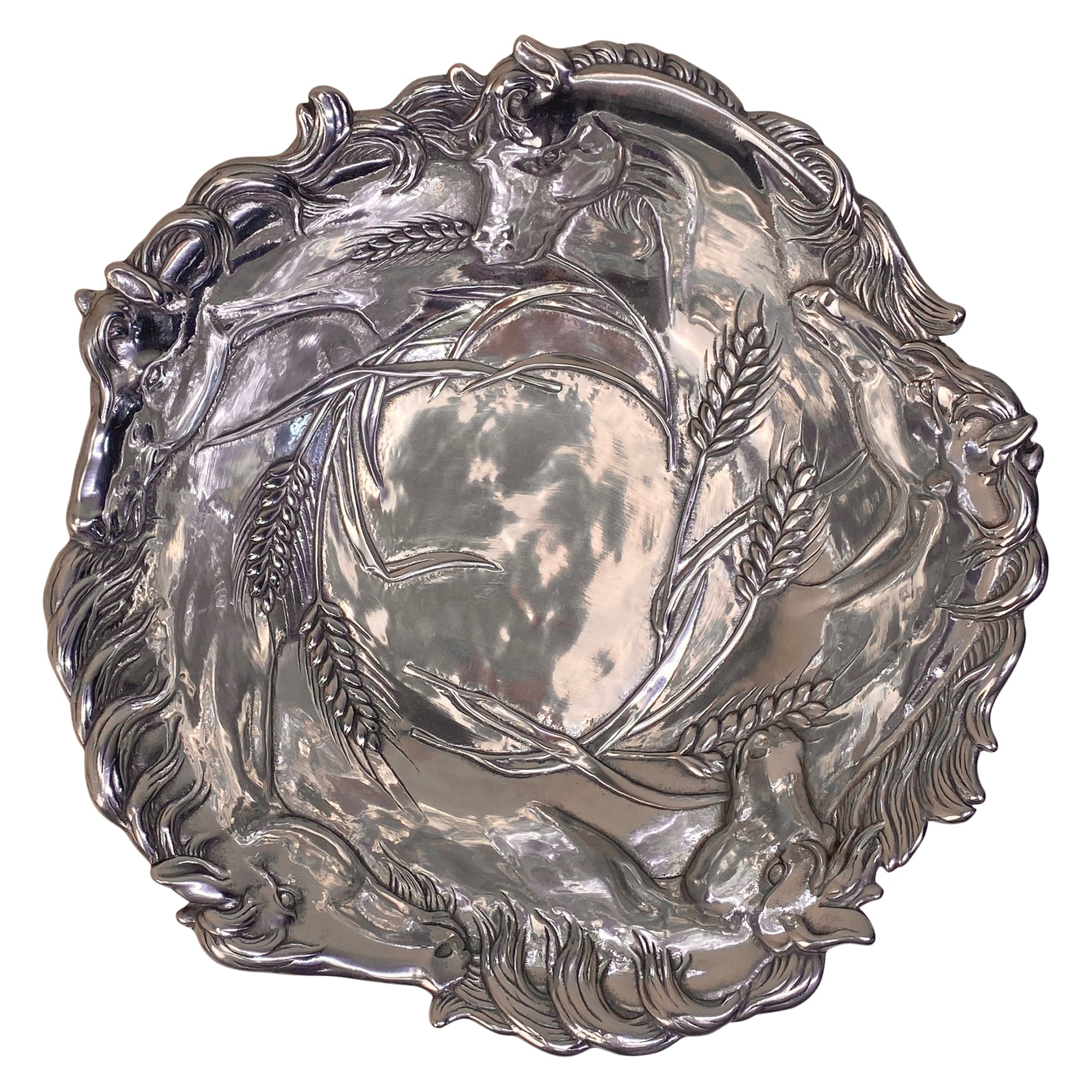 Top View of Arthur Court 'Horse and Wheat' Bowl in Aluminum