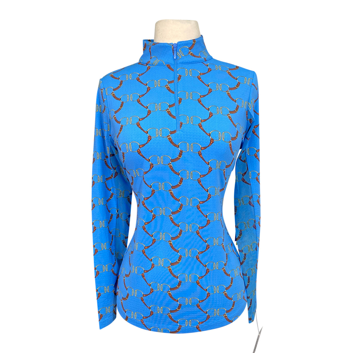 Ibkul Long Sleeve Zip Mock Neck in Belmont Blue