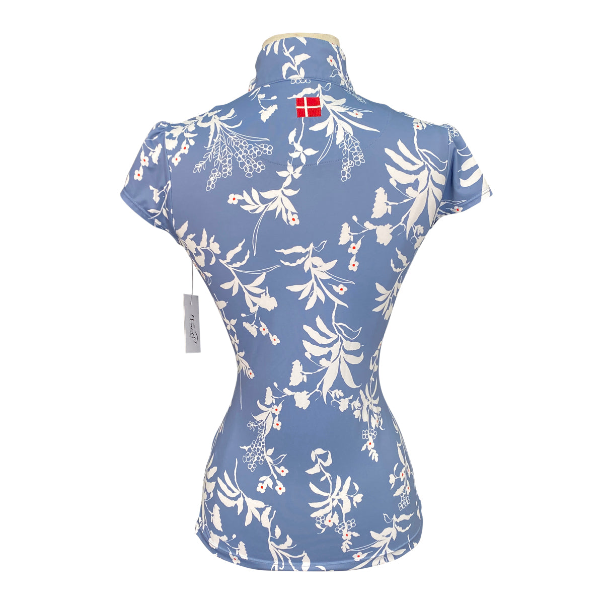 Back of Kastel Shirred Cap Sleeve in Light Blue Floral - Women's Small