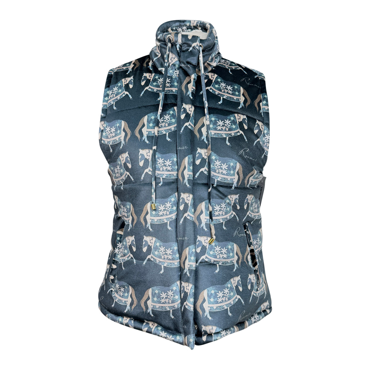 Ronner Velvet Puff Vest in Navy/Horses
