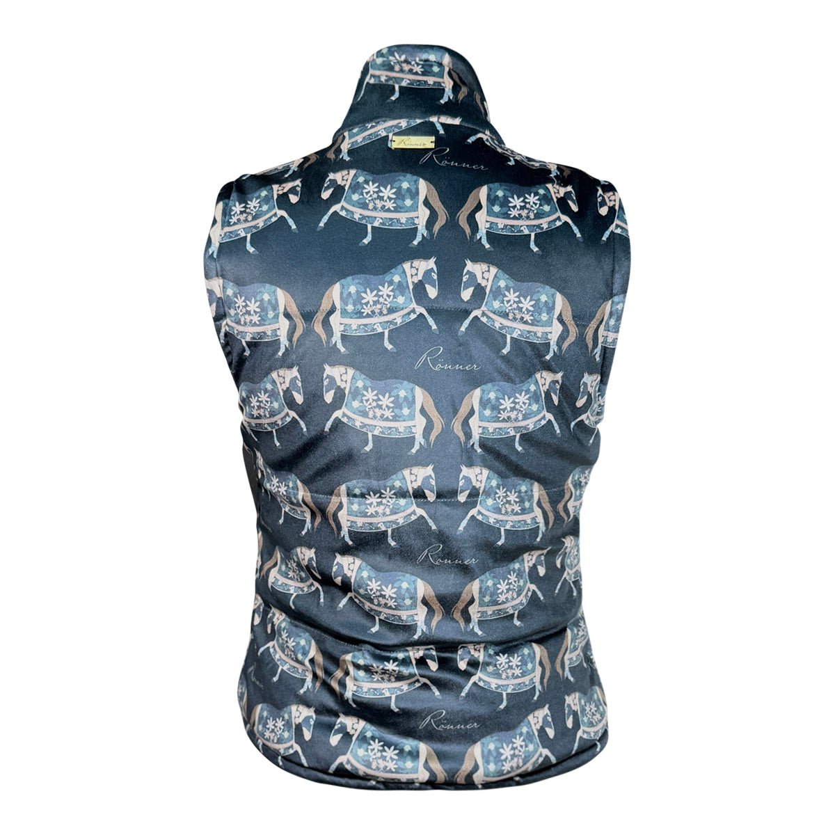 Ronner Velvet Puff Vest in Navy/Horses