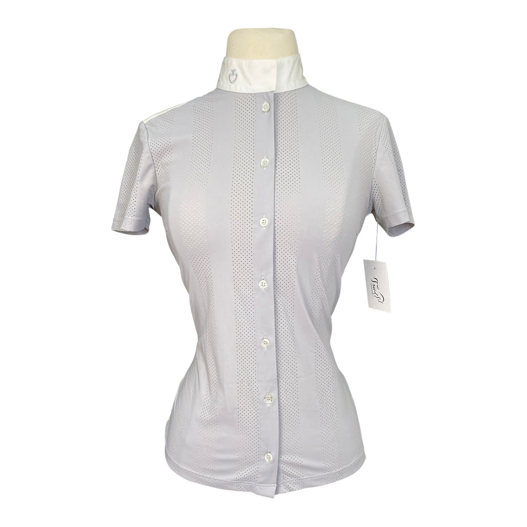 Cavalleria Toscana Stripe Perforated Show Shirt in Grey/White