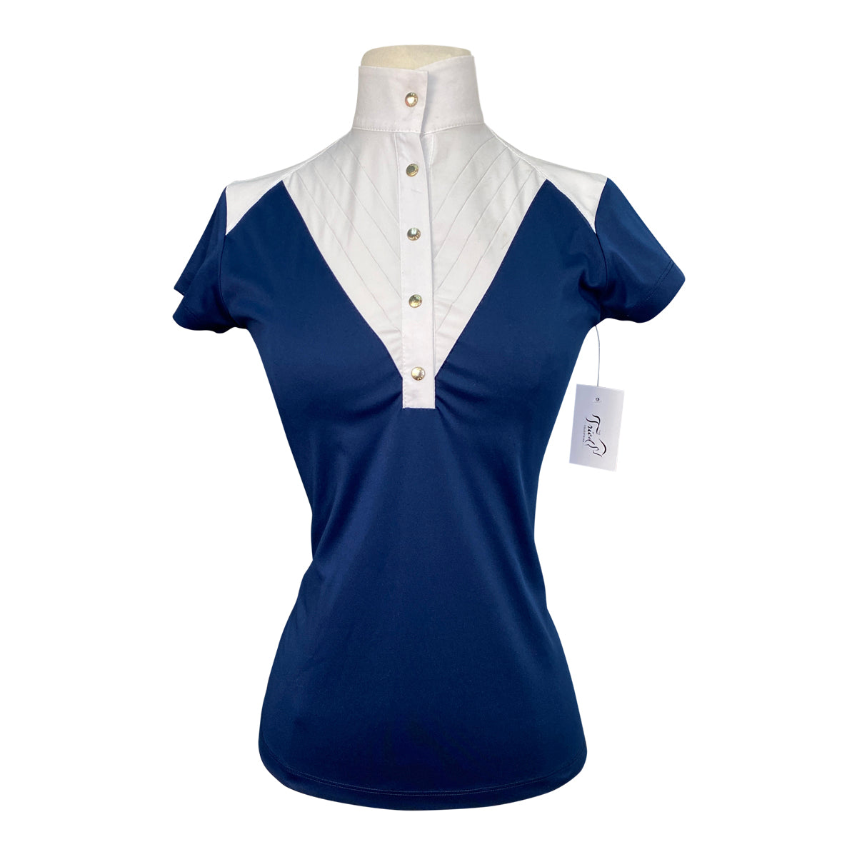 CRINIĒRE 'Margot' Short Sleeve Show Shirt in Navy/White - Women's XS