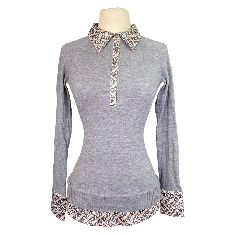 Goode Rider 'Posh Polo' Sweater in Grey/Pink Trim