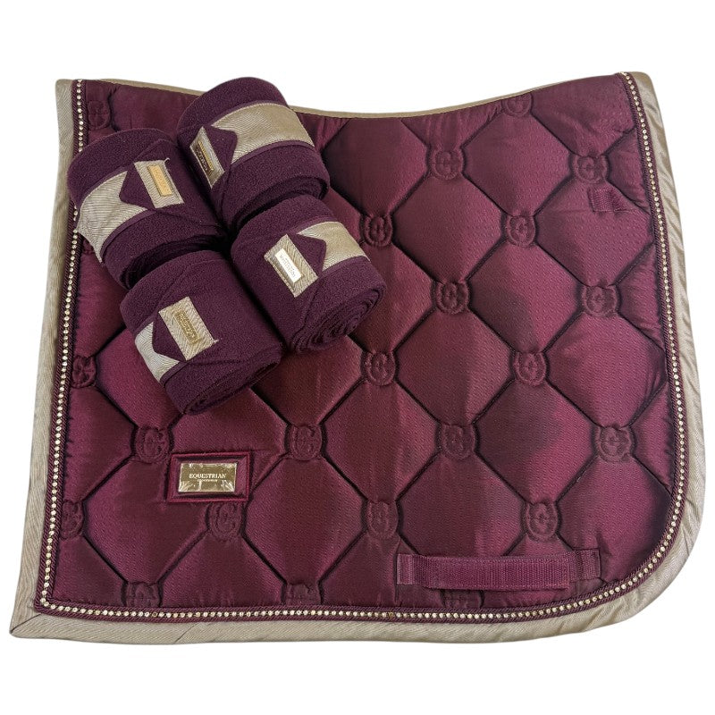 Equestrian Stockholm Dressage Pad & Polo Wrap Set in Merlot Gold 