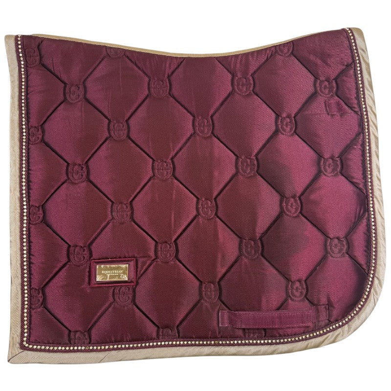 Equestrian Stockholm Dressage Pad &amp; Polo Wrap Set in Merlot Gold 