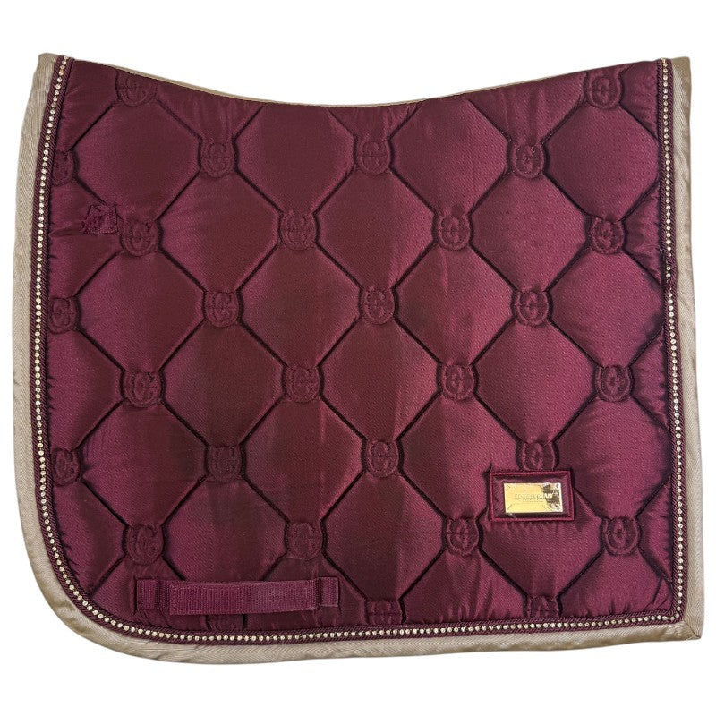 Equestrian Stockholm Dressage Pad &amp; Polo Wrap Set in Merlot Gold 