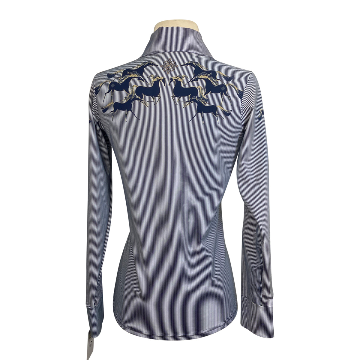 Espoir L/S Button Running Horses in Blue/White Stripes