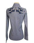 Espoir L/S Button Running Horses in Blue/White Stripes