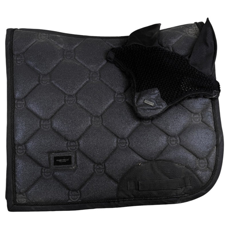 Equestrian Stockholm Dressage Pad &amp; Bonnet Set in Black Glimmer