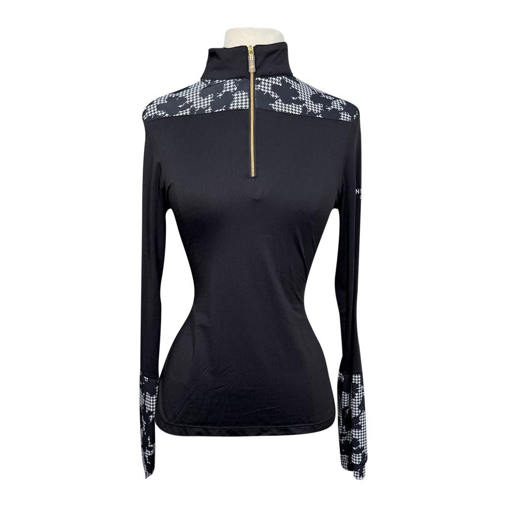 Novella Equestrian 'The Diva' Long Sleeve Shirt in Black/Houndstooth