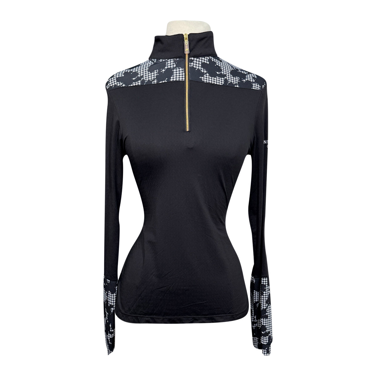 Novella Equestrian 'The Diva' Long Sleeve Shirt in Black/Houndstooth - Women's Large
