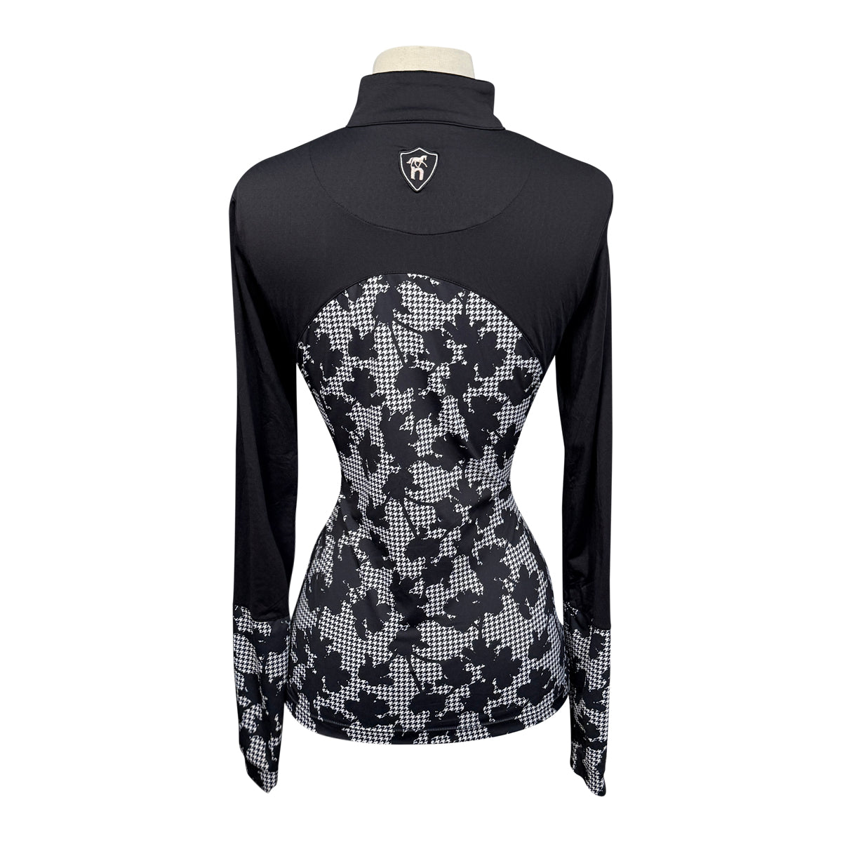 Novella Equestrian 'The Diva' Long Sleeve Shirt in Black/Houndstooth - Women's Large