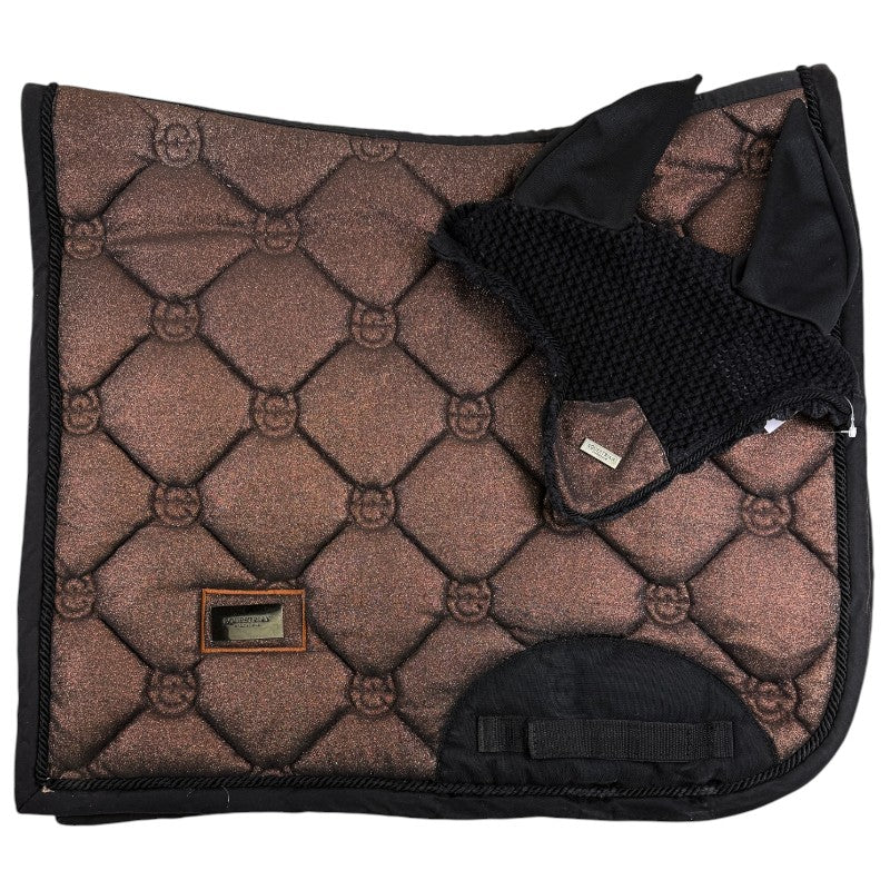 Equestrian Stockholm Dressage Pad &amp; Bonnet Set in Mahogany Glimmer