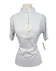 Espoir Quarter Zip Short Sleeve Show Shirt in White/Grey Stripes