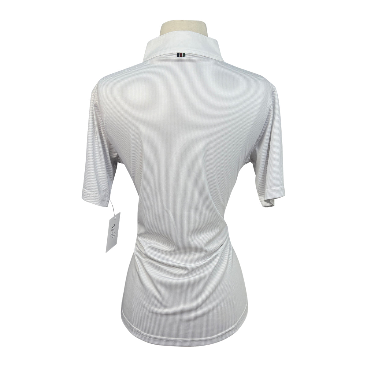 Espoir Quarter Zip Short Sleeve Show Shirt in White/Grey Stripes
