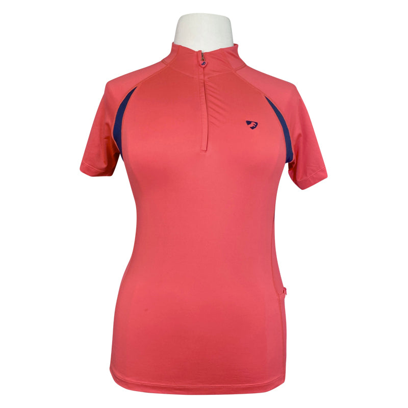 Shires Aubrion 1/4 Zip Short Sleeve Tech Top in Bright Coral