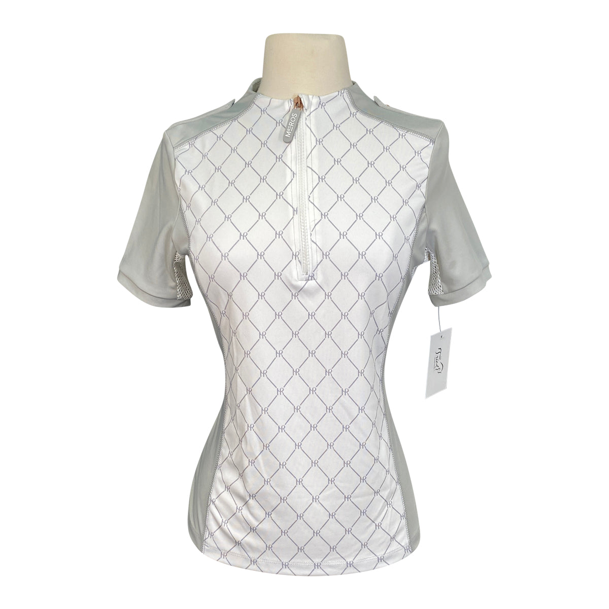 Mrs Ross Short Sleeve Riding Shirt in Grey/White