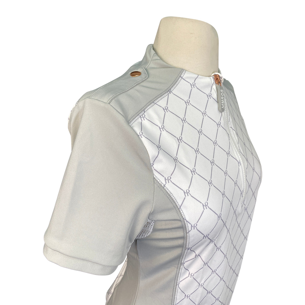 Mrs Ross Short Sleeve Riding Shirt in Grey/White