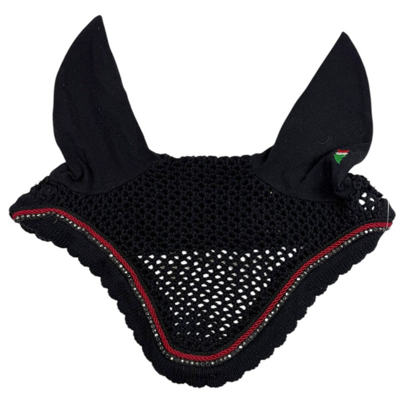 Equiline Rio Ear Bonnet With Rhinestone Trim in Black/Red 
