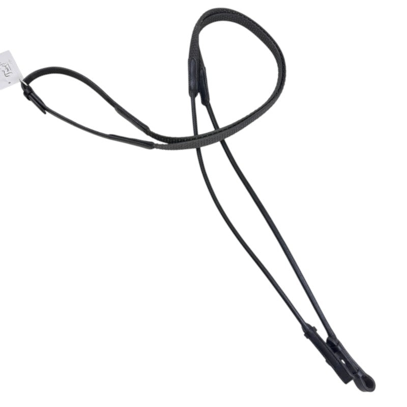 Rolled Leather Rubber Reins in Black