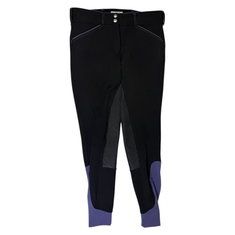 Dover Saddlery Wellesley Classic Piped Knee-Patch Breech in Black/Purple