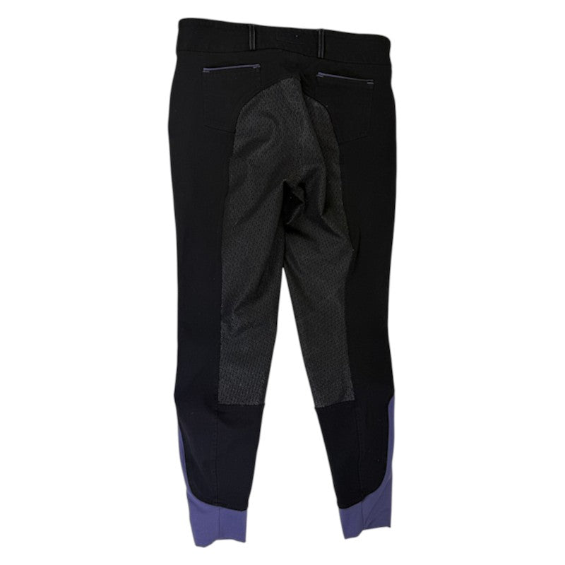 Dover Saddlery Wellesley Classic Piped Knee-Patch Breech in Black/Purple