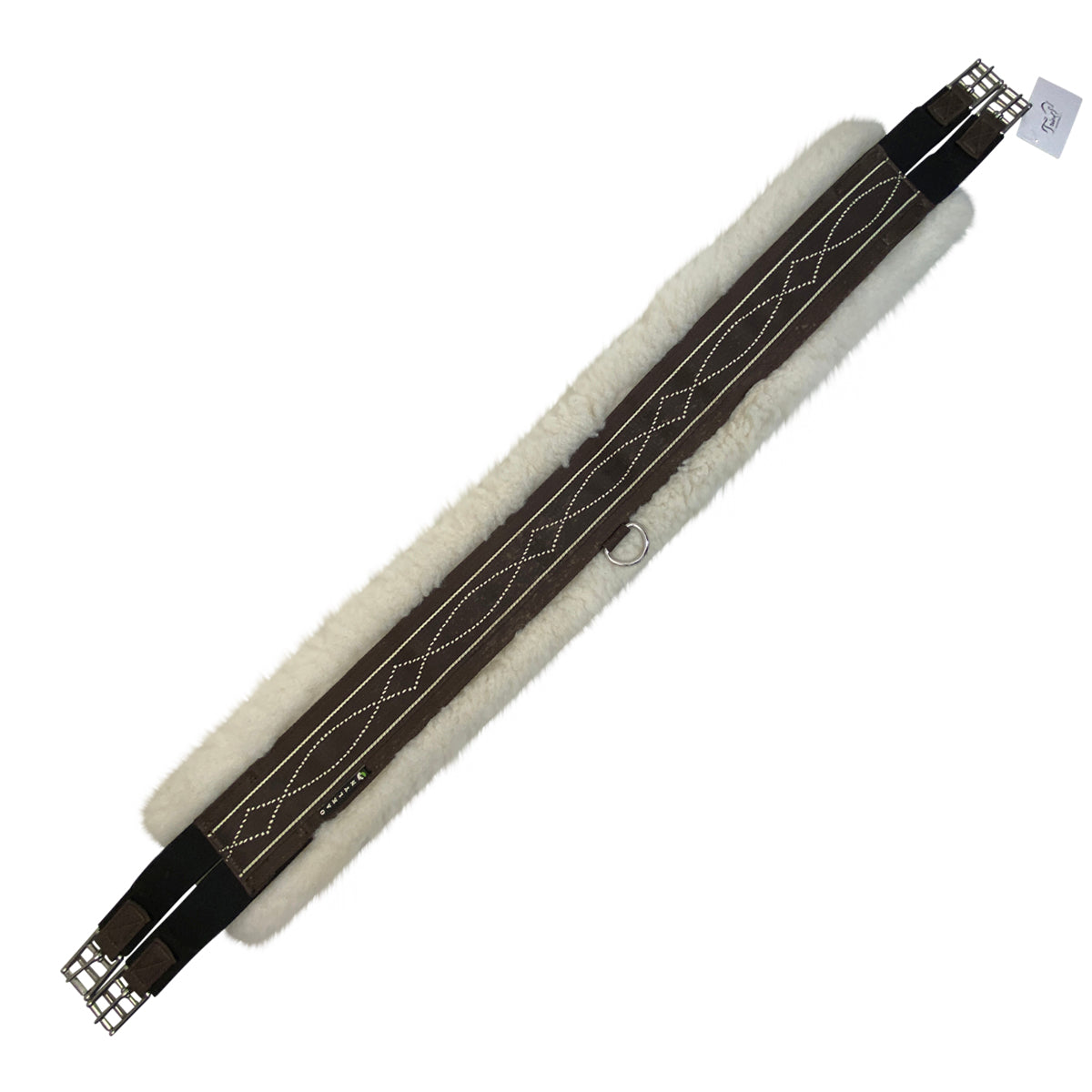 Oaklyn 'Terra' Fancy Stitched Fleece Girth in Brown/White Stitching