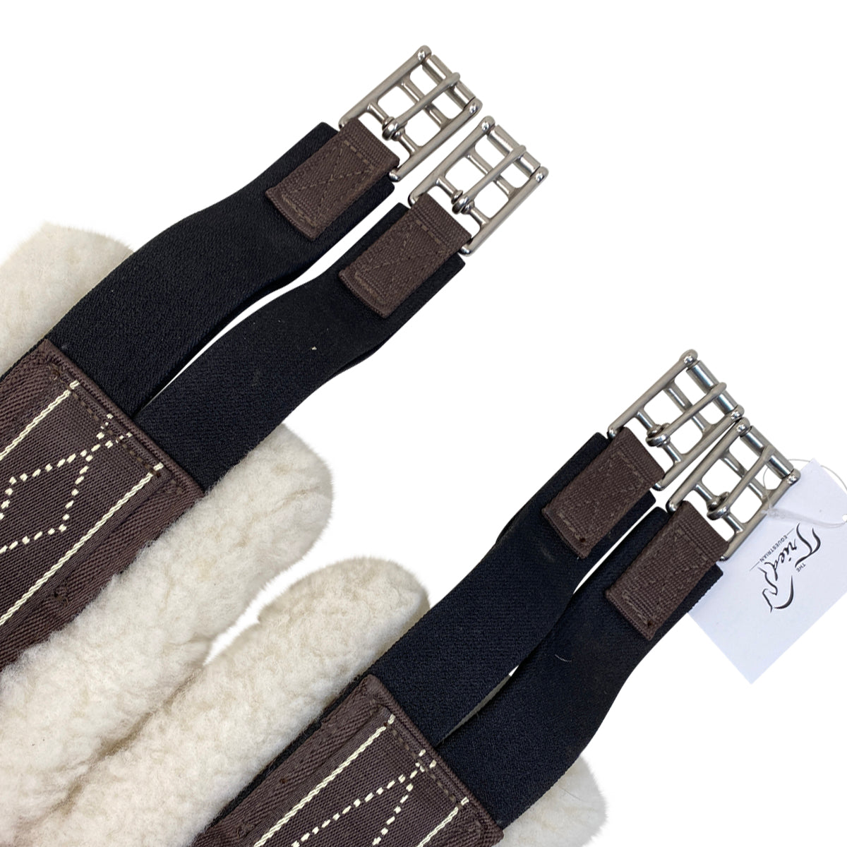 Oaklyn 'Terra' Fancy Stitched Fleece Girth in Brown/White Stitching
