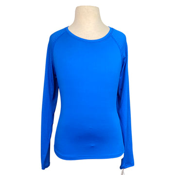 Front of Dover Girls Long Sleeve Tech Tee in Blue Leap