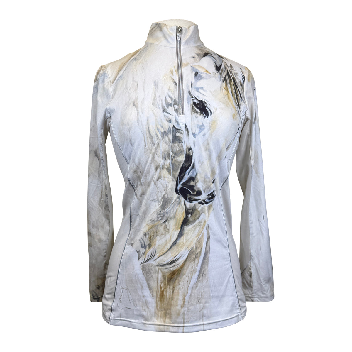 Arista Equestrian 'Brio-Tek' 1/4 Zip Shirt in Grey Watercolor Horse 