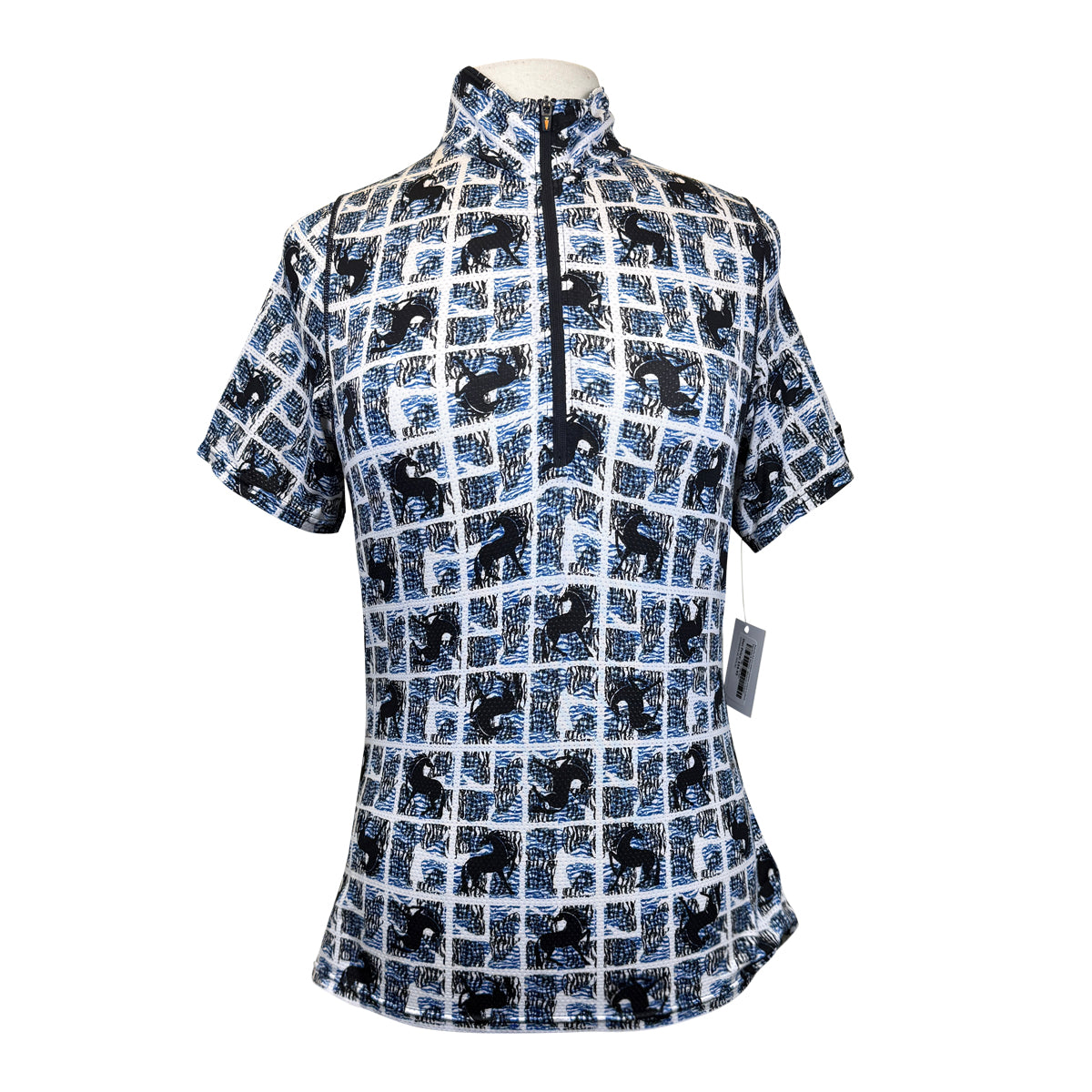 Kerrits Ice Fil Short Sleeve Shirt in Blue Squares &amp; Horses
