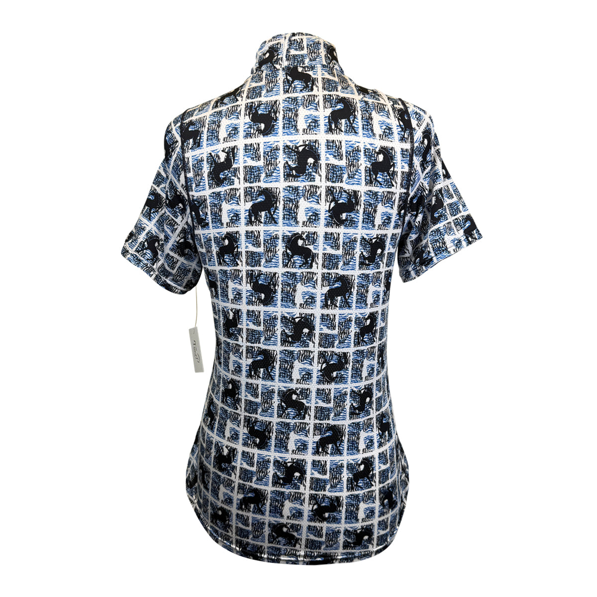 Kerrits Ice Fil Short Sleeve Shirt in Blue Squares &amp; Horses