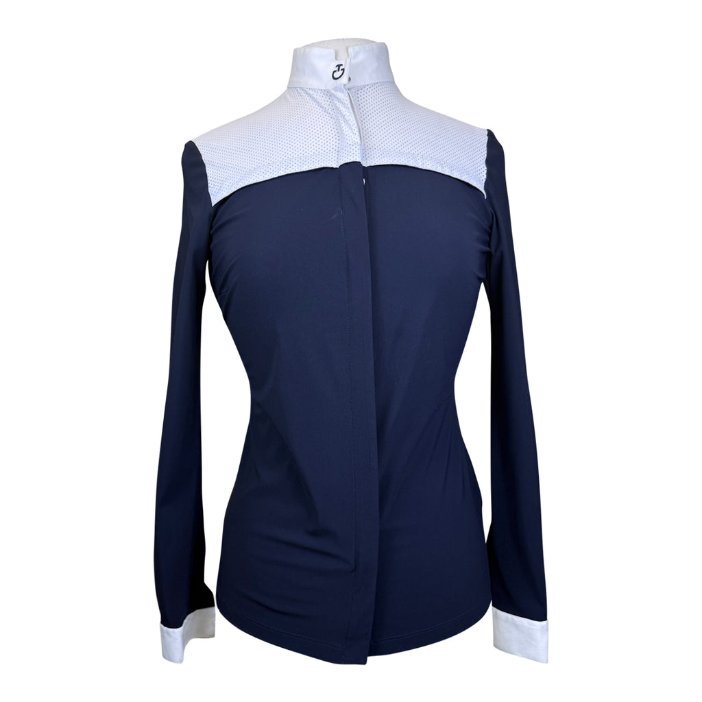 Cavalleria Toscana Perforated Competition Shirt in Navy/White