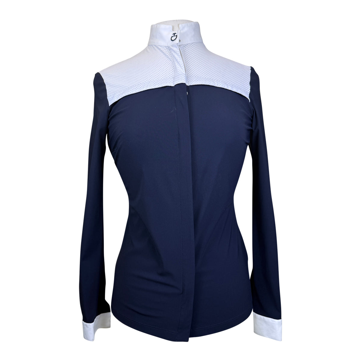 Cavalleria Toscana Perforated Competition Shirt in Navy/White
