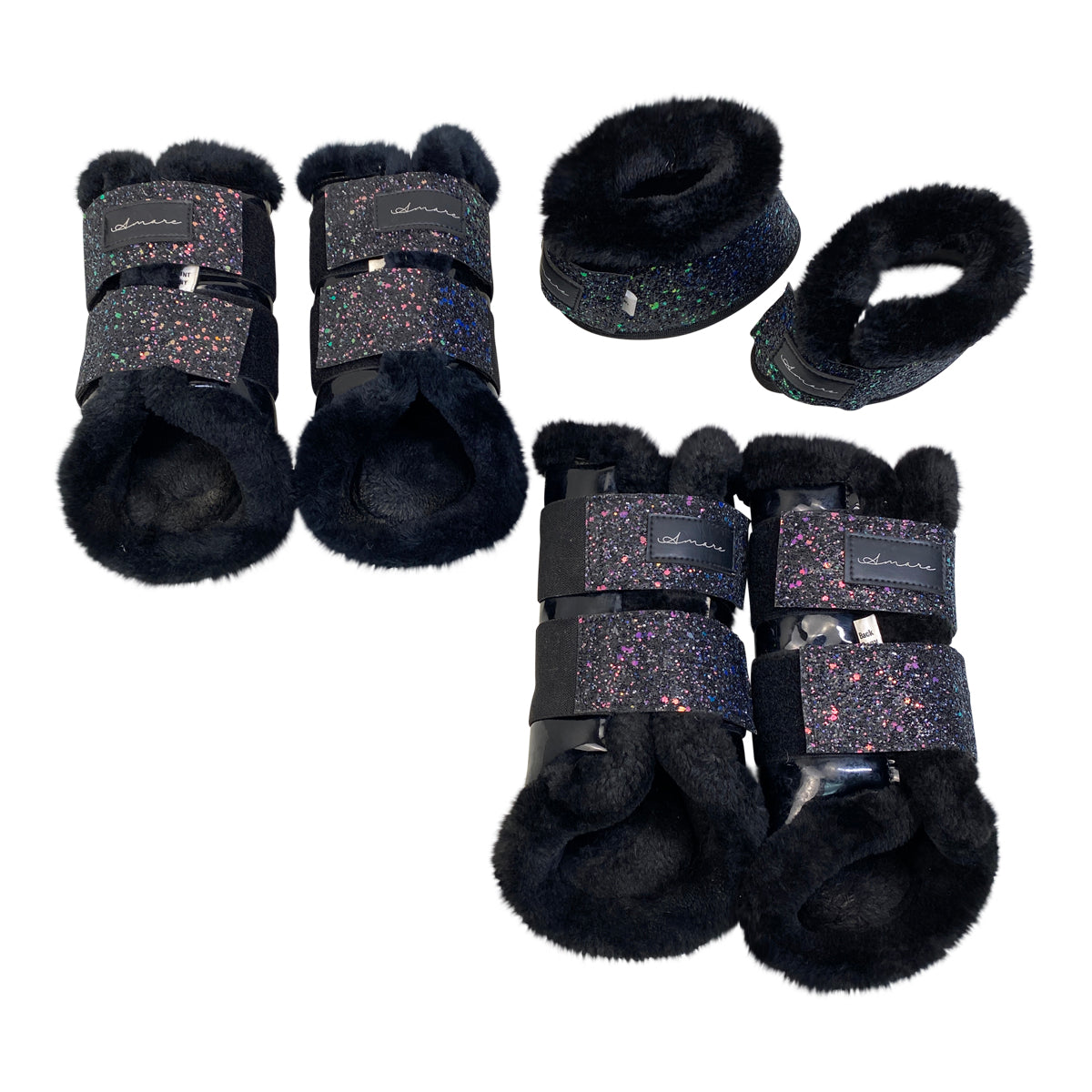Amare Brush/Bell Boot Set in Black Sparkle